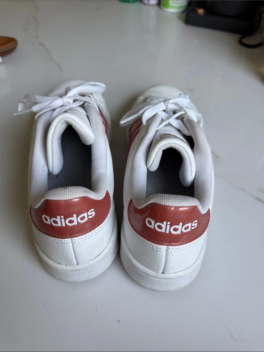 adidas White Sneakers with Red Stripes